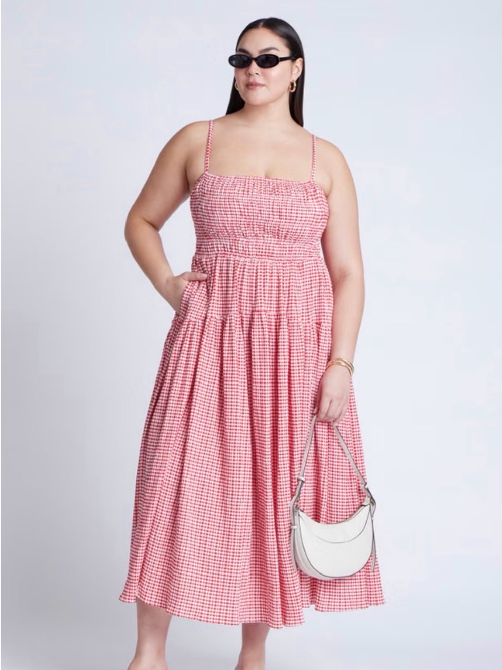 Eloquii Red and White Gingham Maxi Dress - Picture 3 of 12